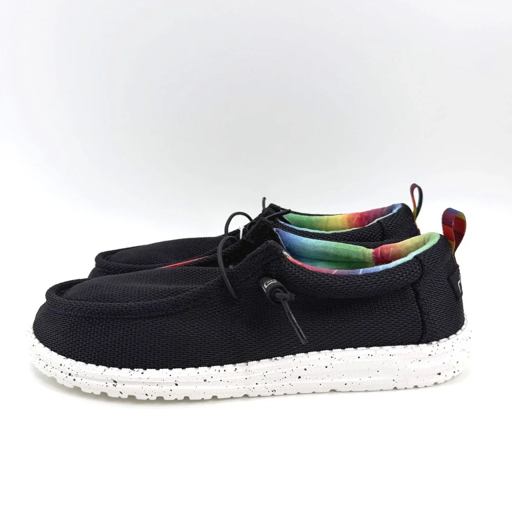 Hey Dude Wally Sox Mens 11 Black Pride Rainbow Tie Dye Speckled Loafers RARE